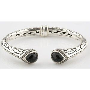 Scott Kay Jewelry 925 Etch Sterling Silver and Diamond-Framed Onyx Cuff Bracelet